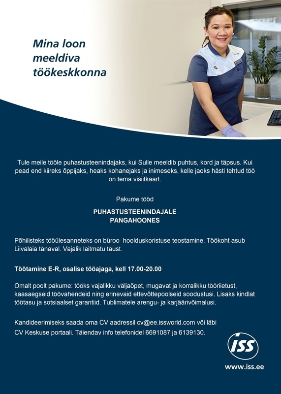 ISS Eesti AS Puhastusteenindaja kesklinna pangahoones õhtusel ajal