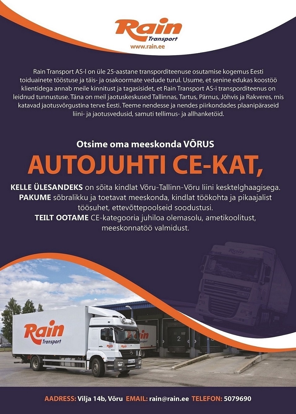 Rain Transport AS Veoautojuht CE