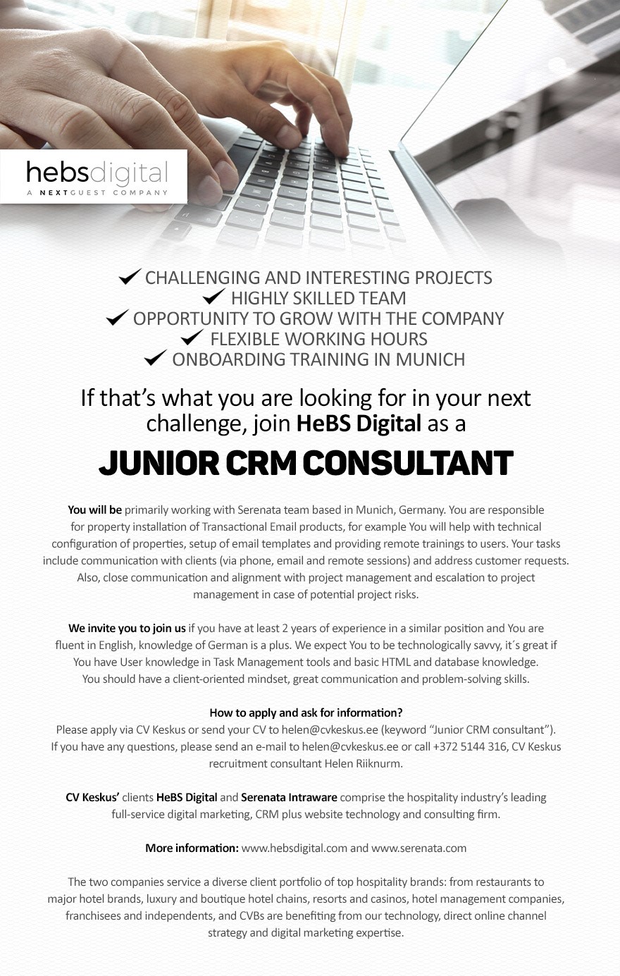 HOSPITALITY EBUSINESS STRATEGIES Junior CRM consultant