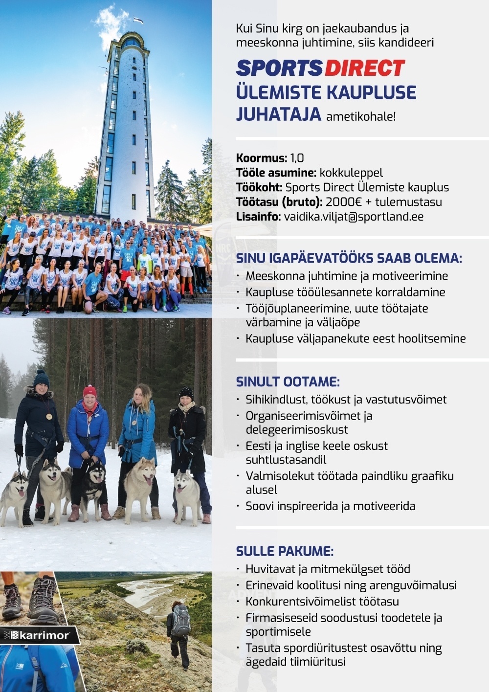 Sportland Eesti AS SPORTSDIRECT Ülemiste kaupluse juhataja 
