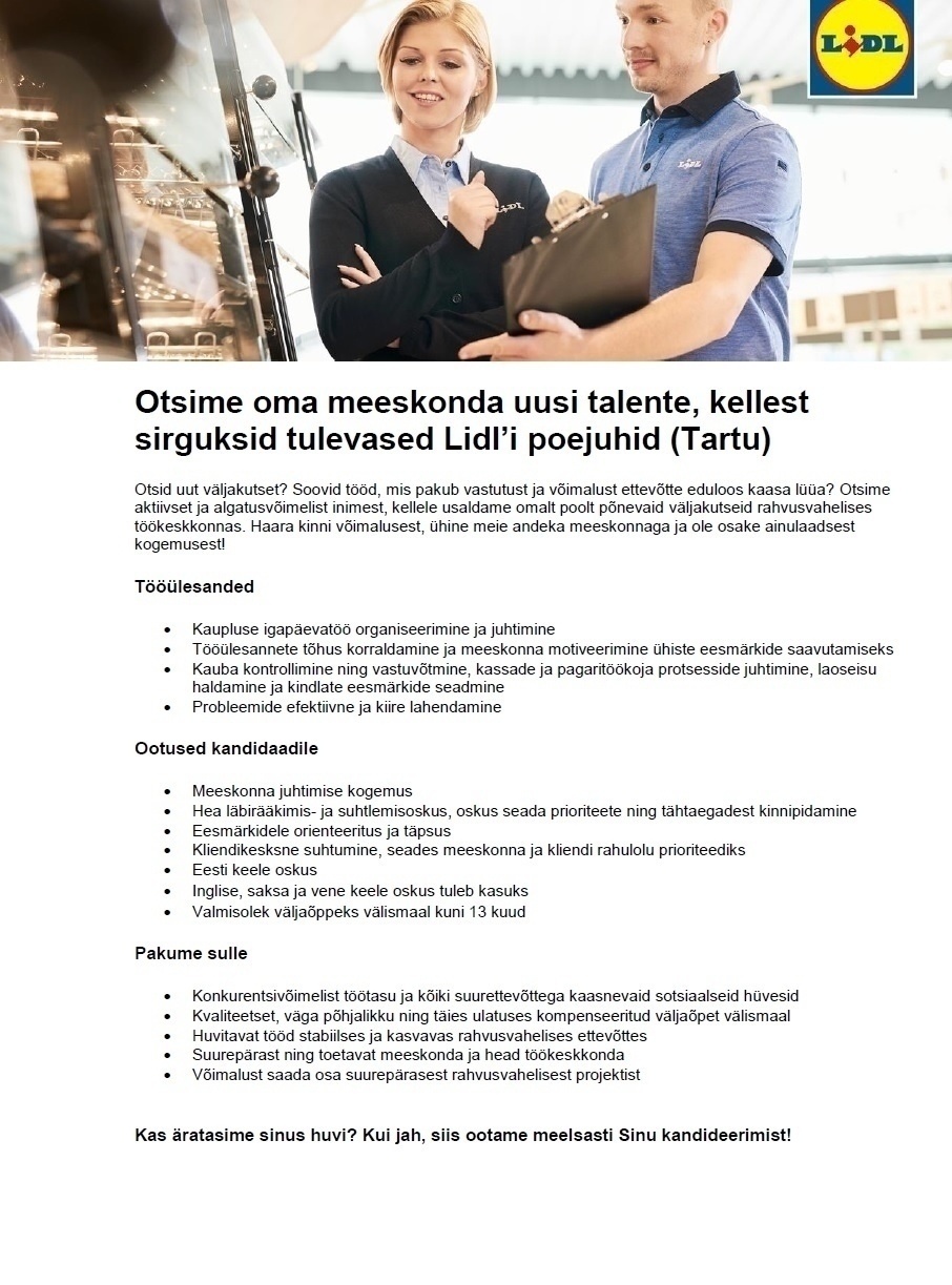 Lidl Eesti OÜ Poejuhataja