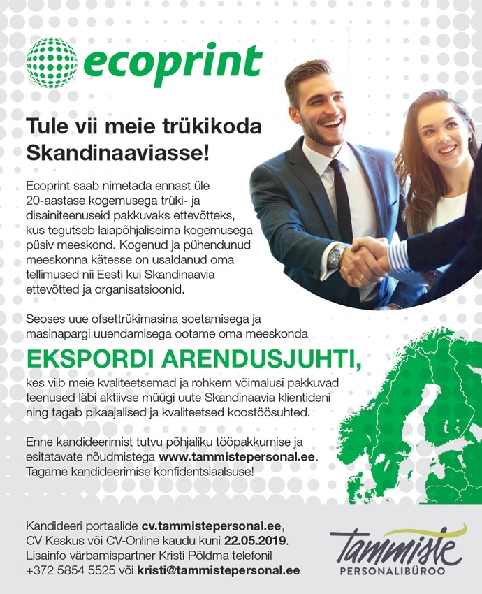 Tammiste Personalibüroo OÜ (AS Ecoprint) Ekspordi arendusjuht