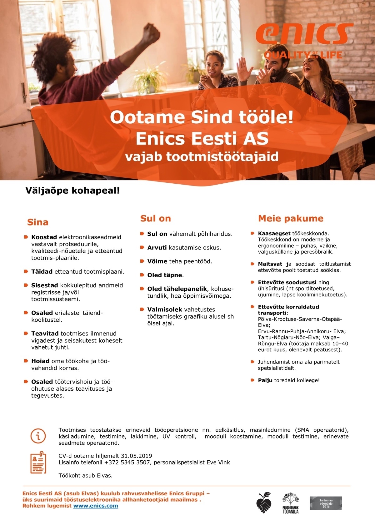 Enics Eesti AS Tootmistöötaja