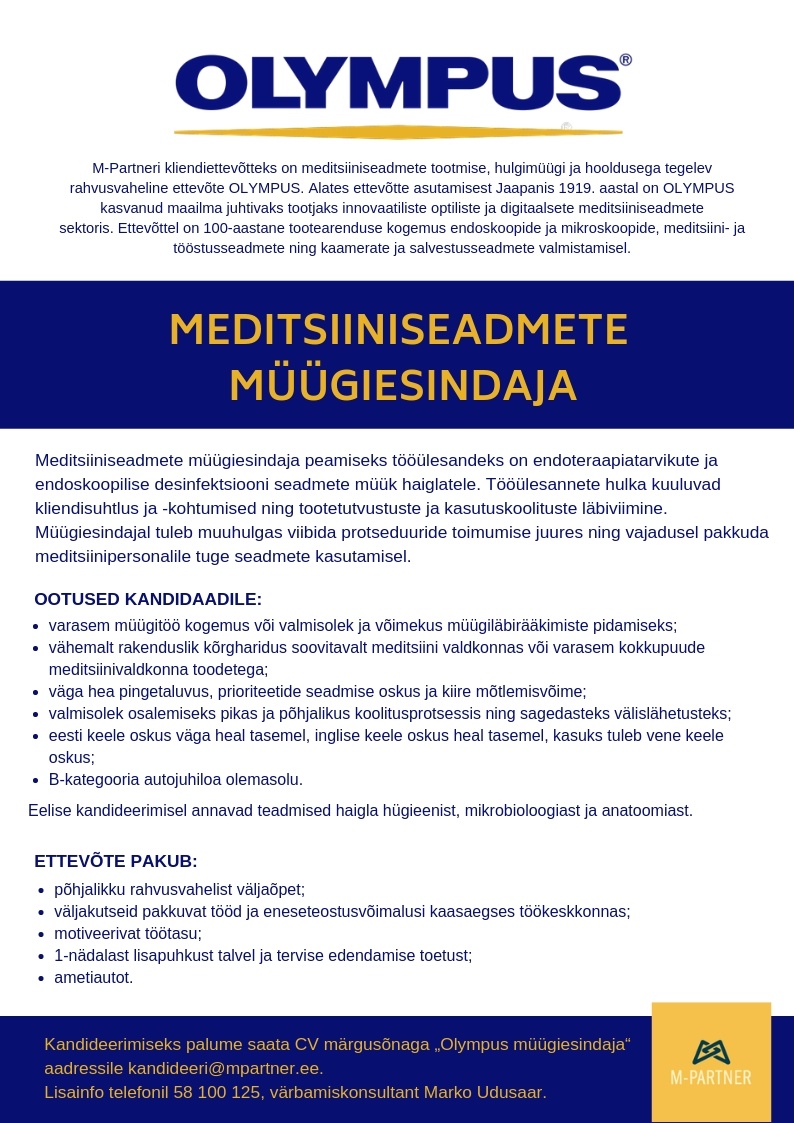 M-Partner HR OÜ Meditsiiniseadmete müügiesindaja