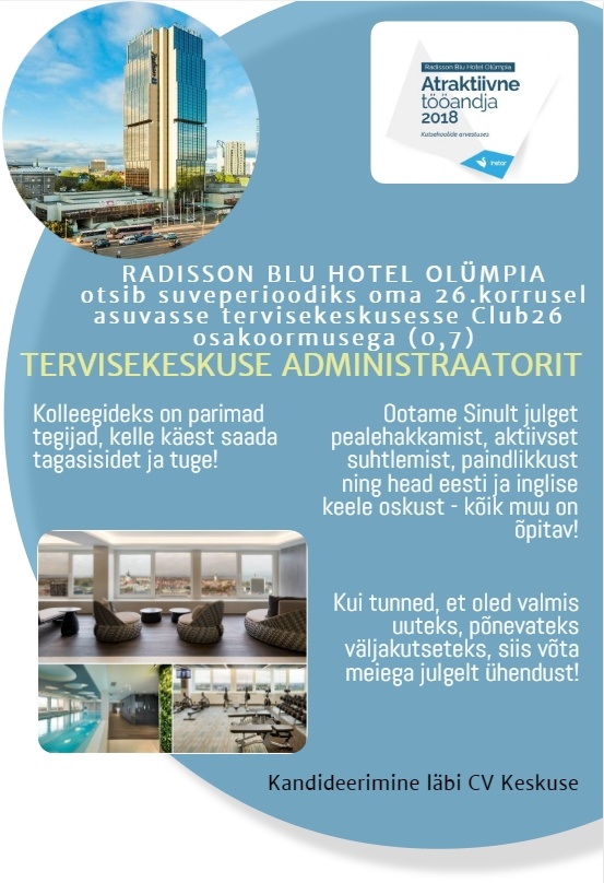 Radisson Blu Hotel Olümpia / Hotell Olümpia AS Tervisekeskuse administraator