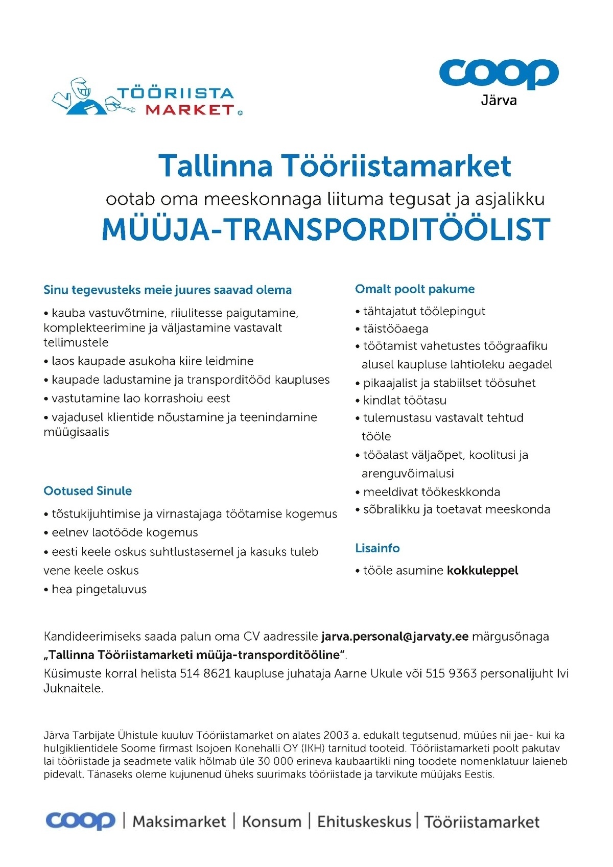 Tööriistamarket MÜÜJA-TRANSPORDITÖÖLINE (Tallinna Tööriistamarket)