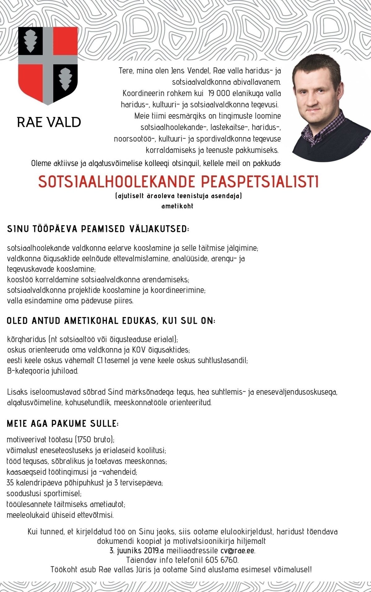 Rae Vallavalitsus SOTSIAALHOOLEKANDE PEASPETSIALIST (ASENDAJA)