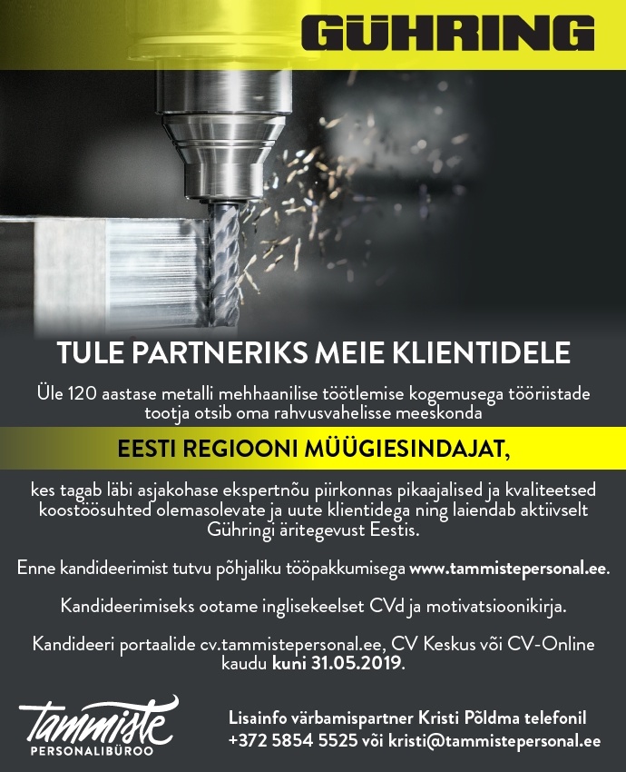 Tammiste Personalibüroo OÜ (Gühring) Eesti regiooni müügiesindaja