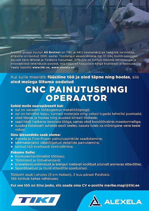 AS Bestnet CNC painutuspingi operaator