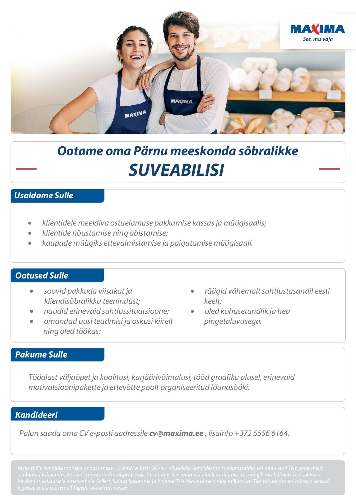Maxima Eesti OÜ Suveabilised Pärnu Maximasse 18+