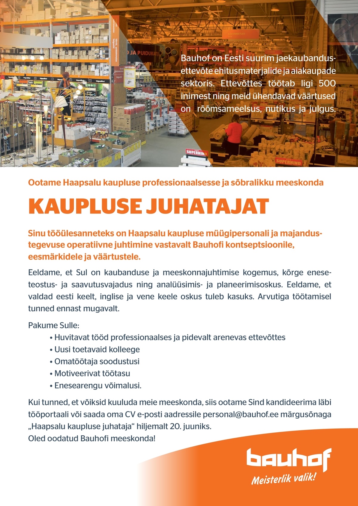 Bauhof Group AS Haapsalu kaupluse juhataja