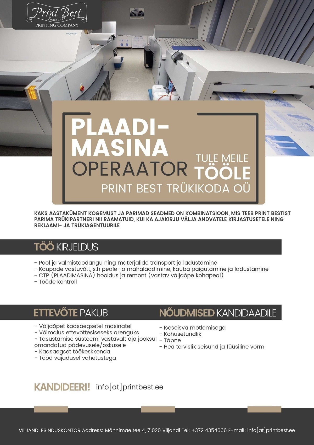 Print Best OÜ Plaadimasina operaator