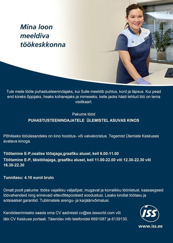 ISS Eesti AS Puhastusteenindaja Ülemistel avatavasse kinno