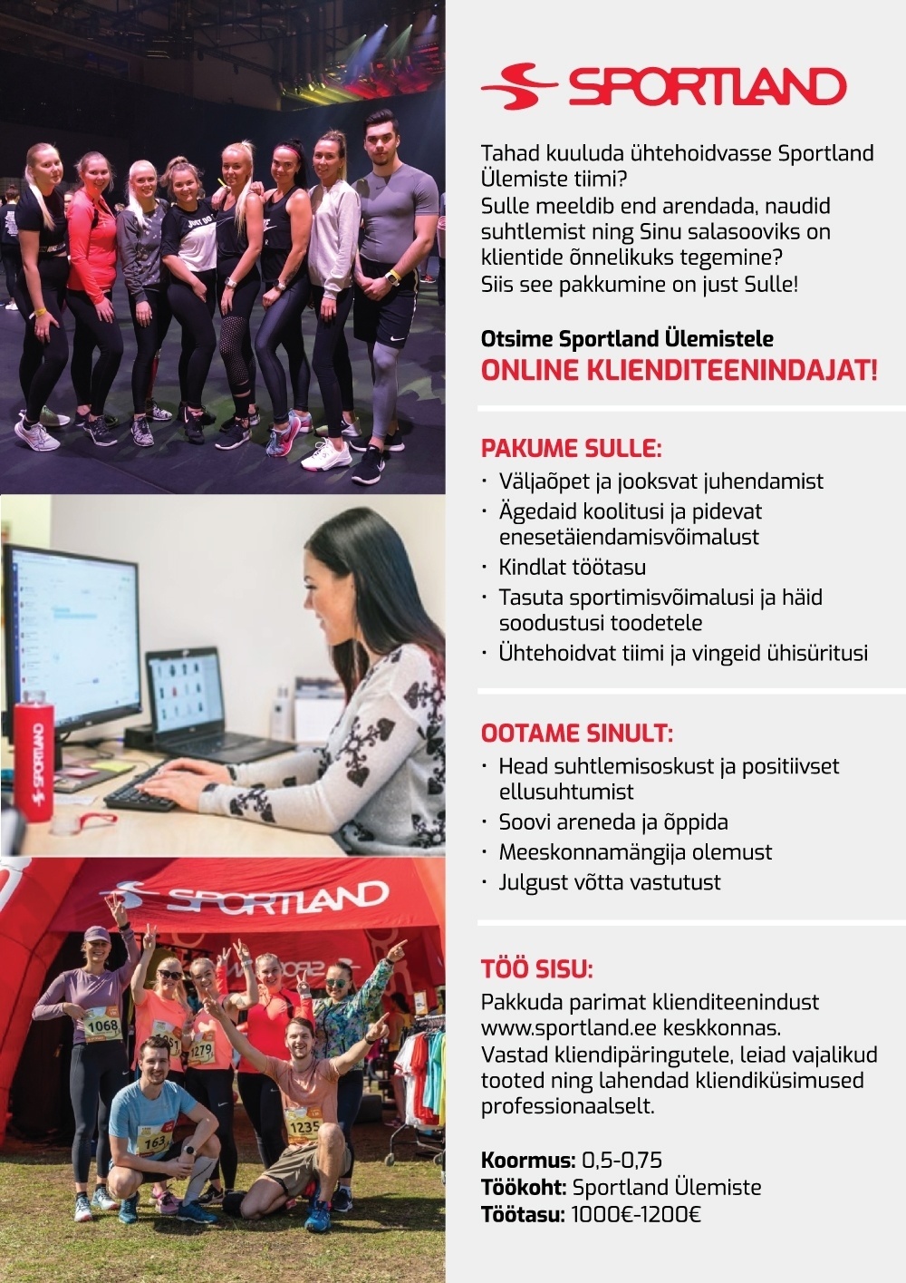 Sportland Eesti AS Sportland Ülemiste osalise ajaga online klienditeenindaja