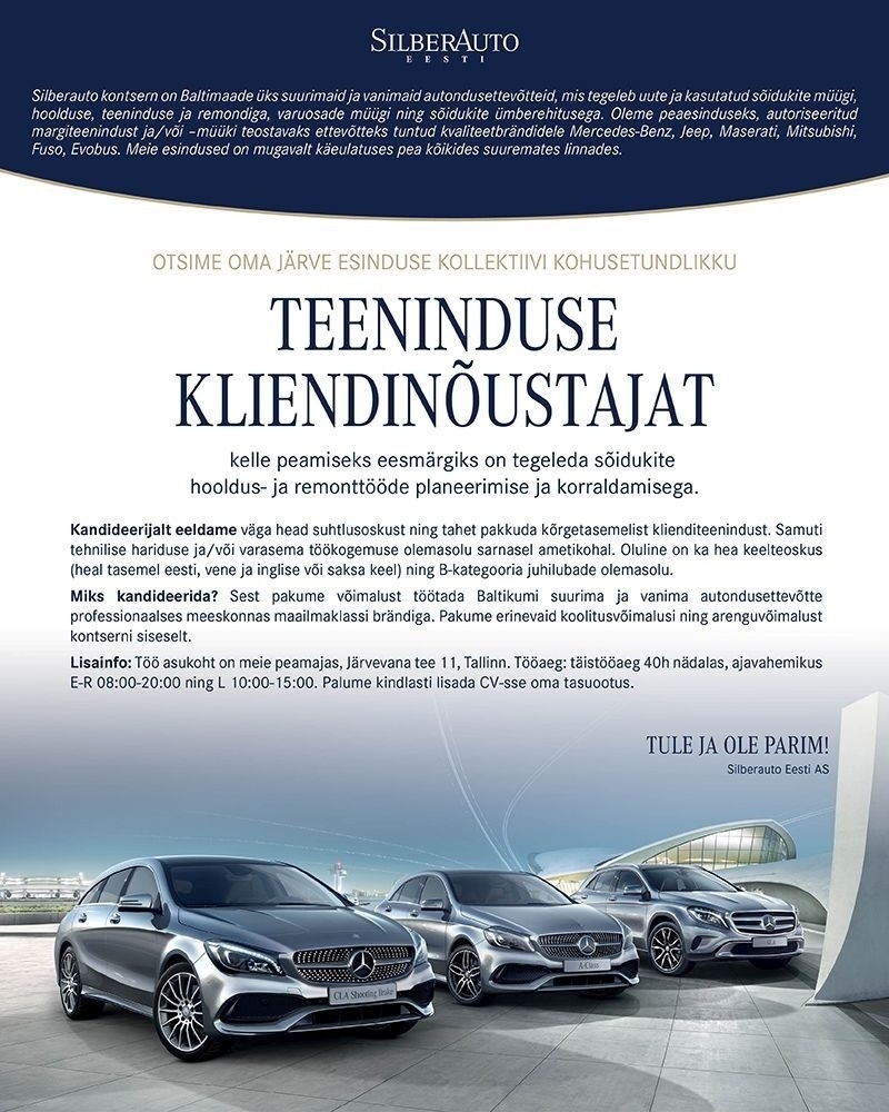 Silberauto Eesti AS Teeninduse kliendinõustaja 