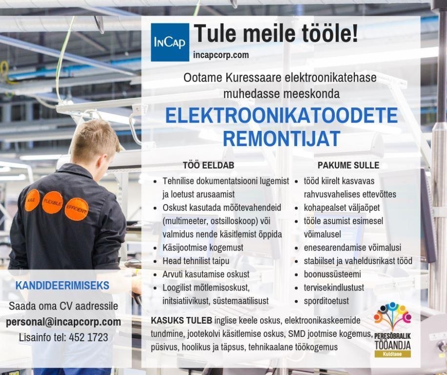 Incap Electronics Estonia OÜ Elektroonikatoodete remontija