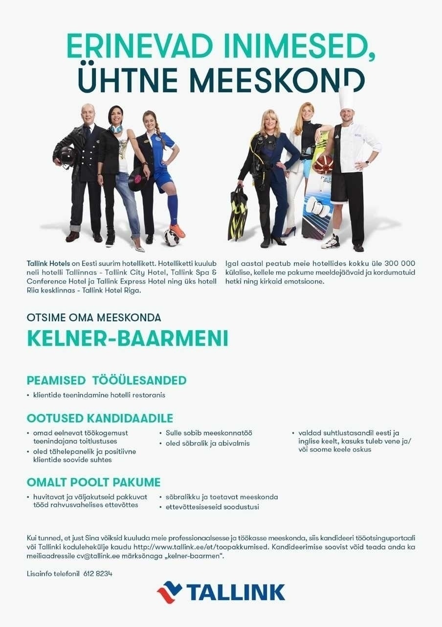Tallink Grupp AS Kelner-baarman (Tallink hotels)