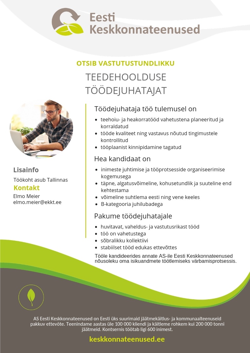 Eesti Keskkonnateenused AS Teedehoolduse töödejuhataja
