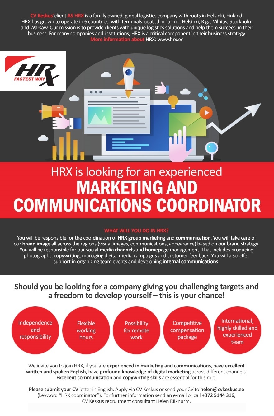 HRX AS Marketing and communications coordinator