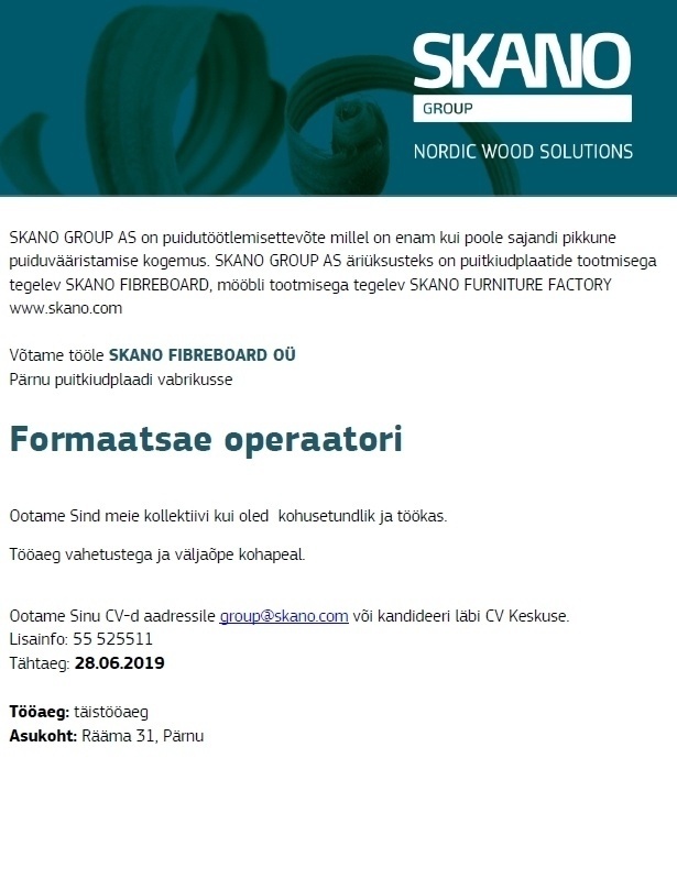 Skano Fibreboard OÜ Formaatsae operaator