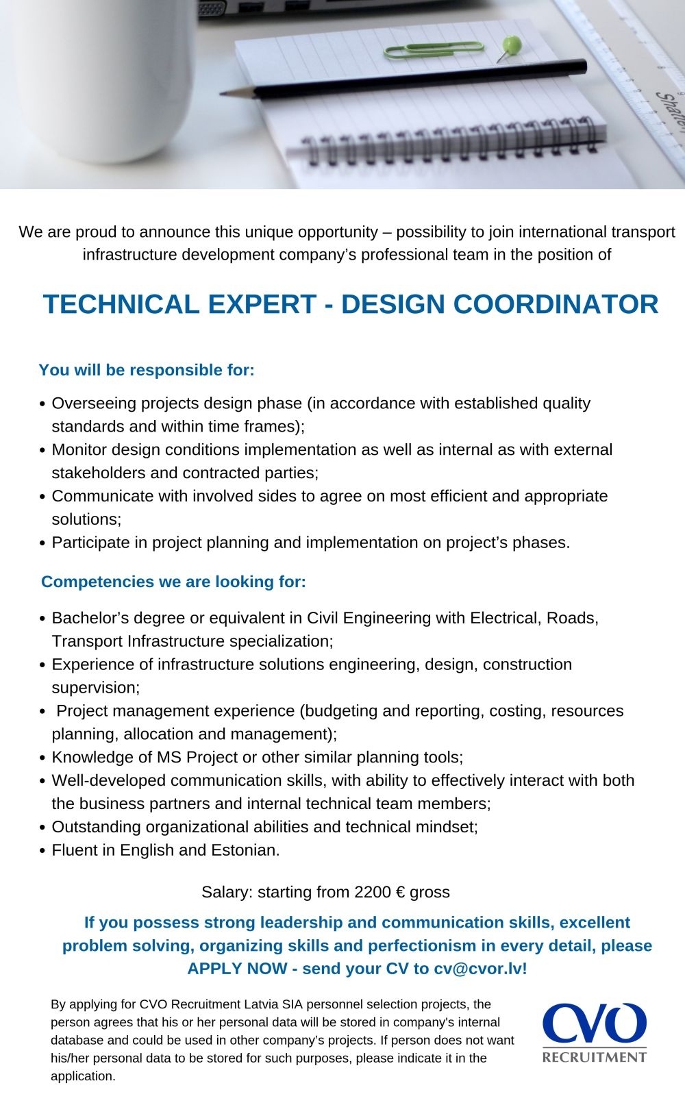 CVO Recruitment Latvia, SIA Technical expert – Design coordinator