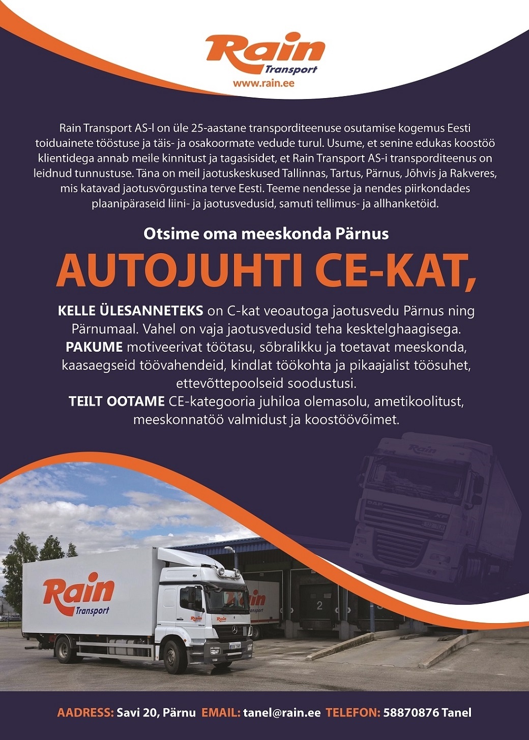 Rain Transport AS Autojuht CE