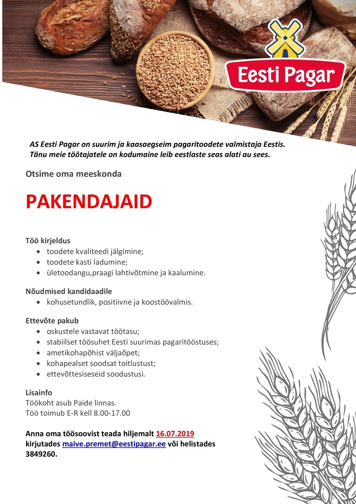 Eesti Pagar AS Pakendaja/toodete avaja