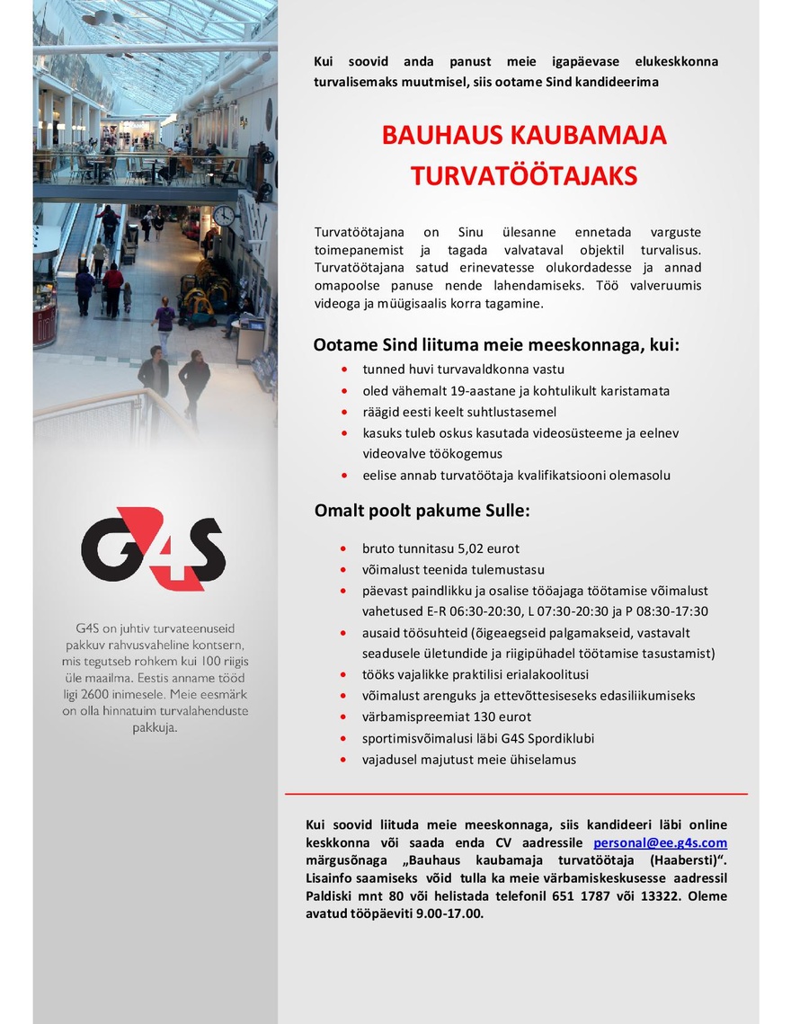 AS G4S Eesti Bauhaus kaubamaja turvatöötaja (Haabersti)