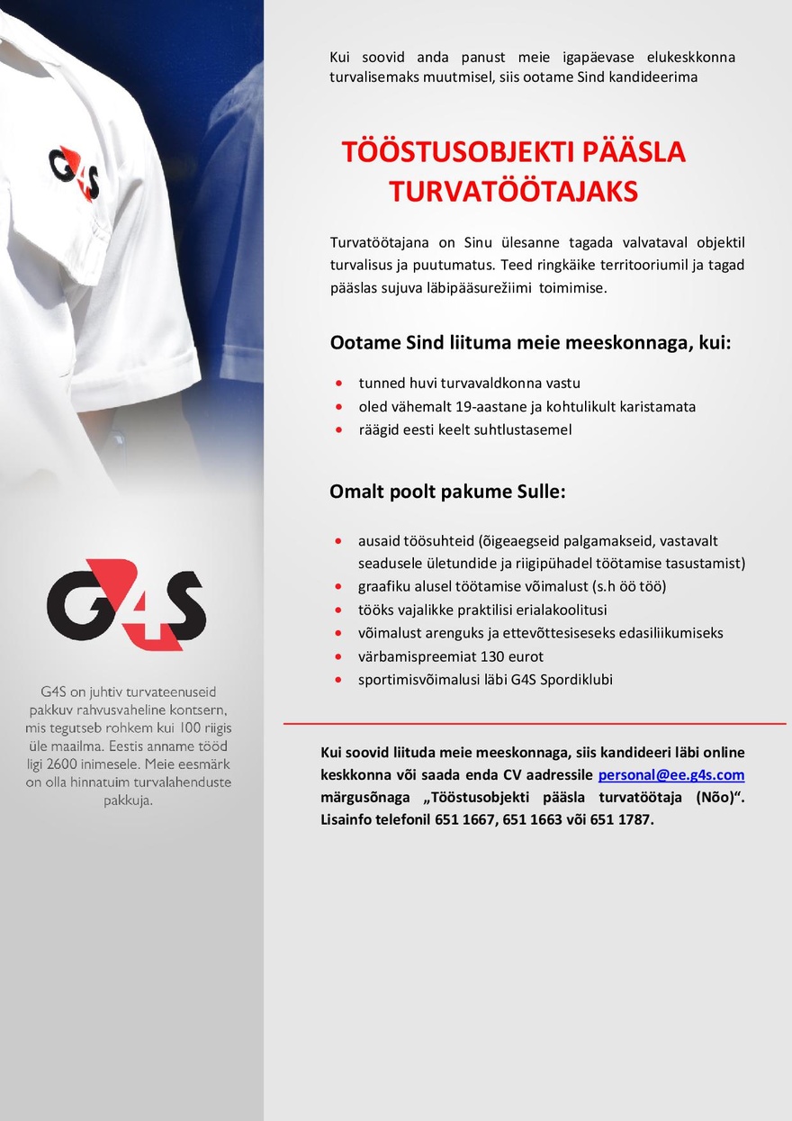 AS G4S Eesti Tööstushoone pääsla turvatöötaja (Nõo vald)