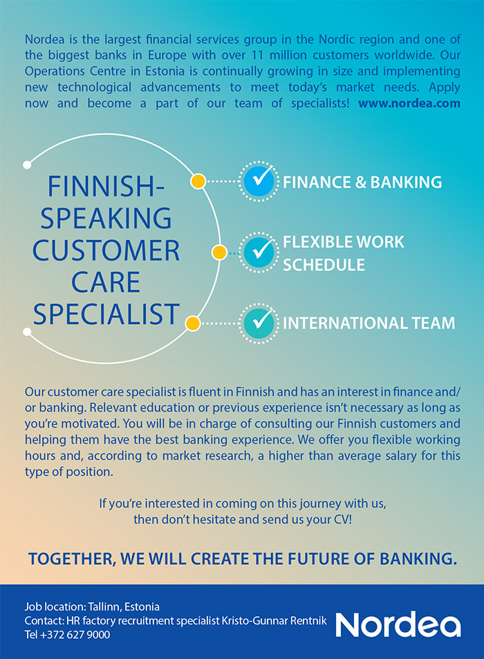 Nordea Bank Finnish-Speaking Customer Care Specialist