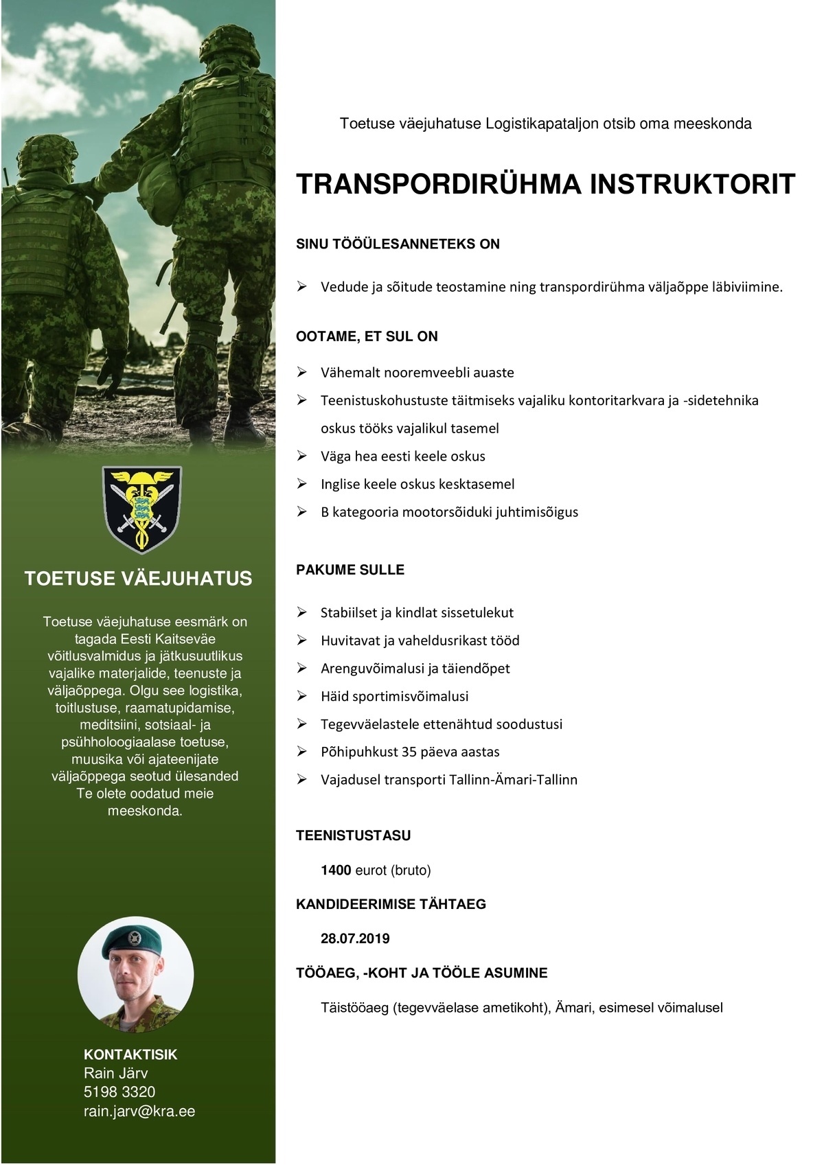 Kaitseväe toetuse väejuhatus Transpordirühma instruktor