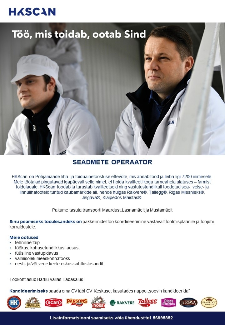 HKScan Estonia AS Seadmete operaator