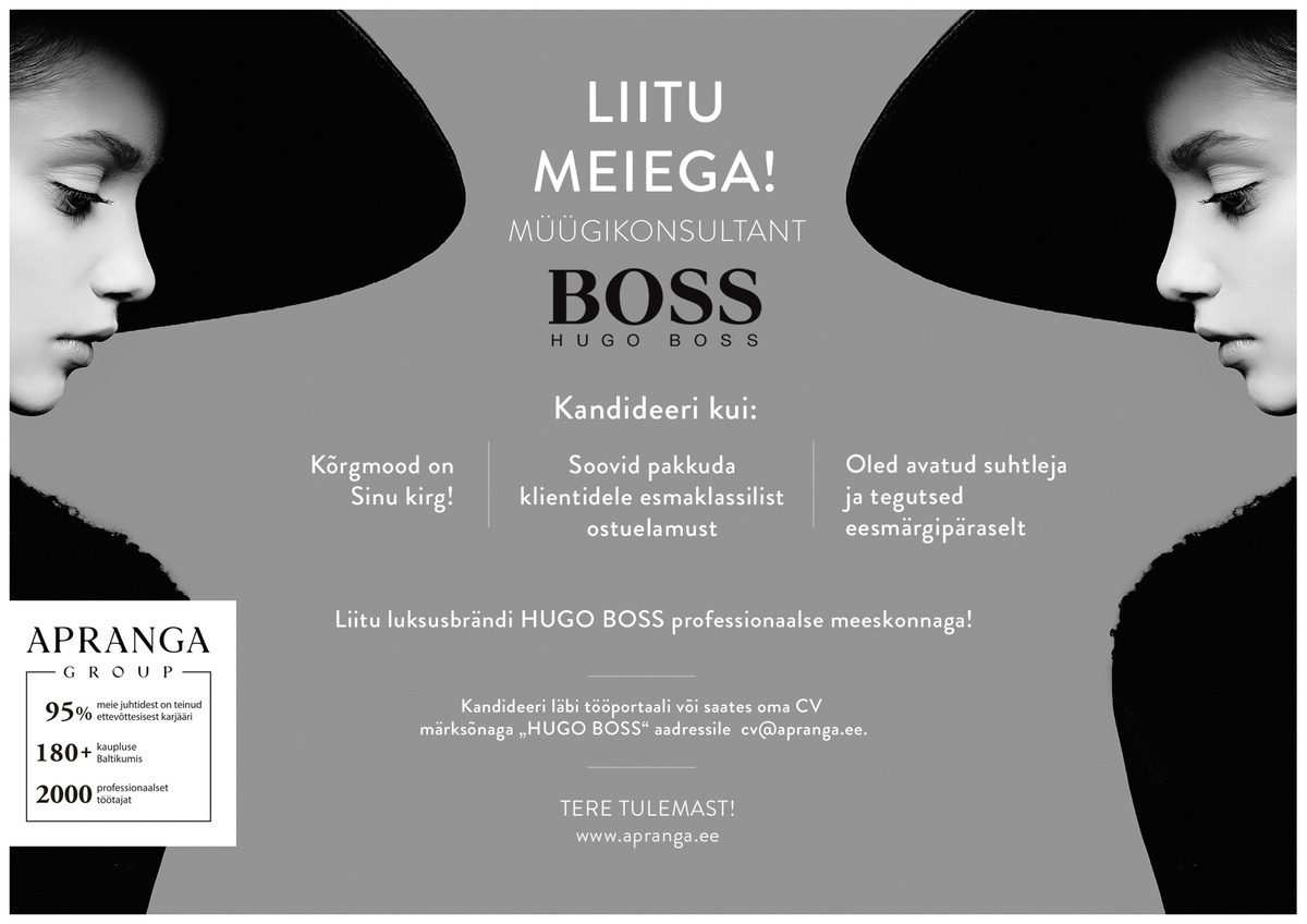 Apranga Estonia OÜ Luksuskaupluse HUGO BOSS müügikonsultant 
