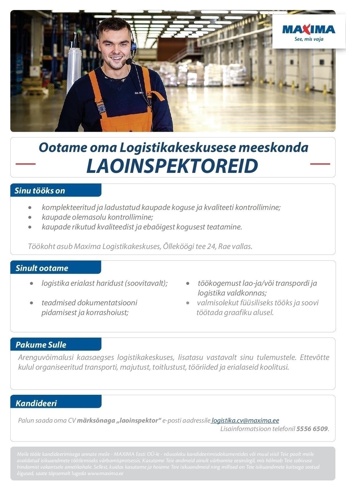 Maxima Eesti OÜ Laoinspektorid Maxima Logistikakeskuses