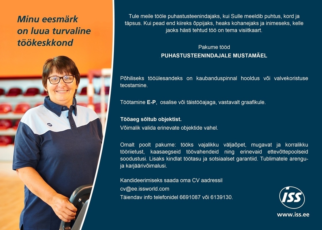 ISS Eesti AS Puhastusteenindaja kaubanduspinnal Mustamäel