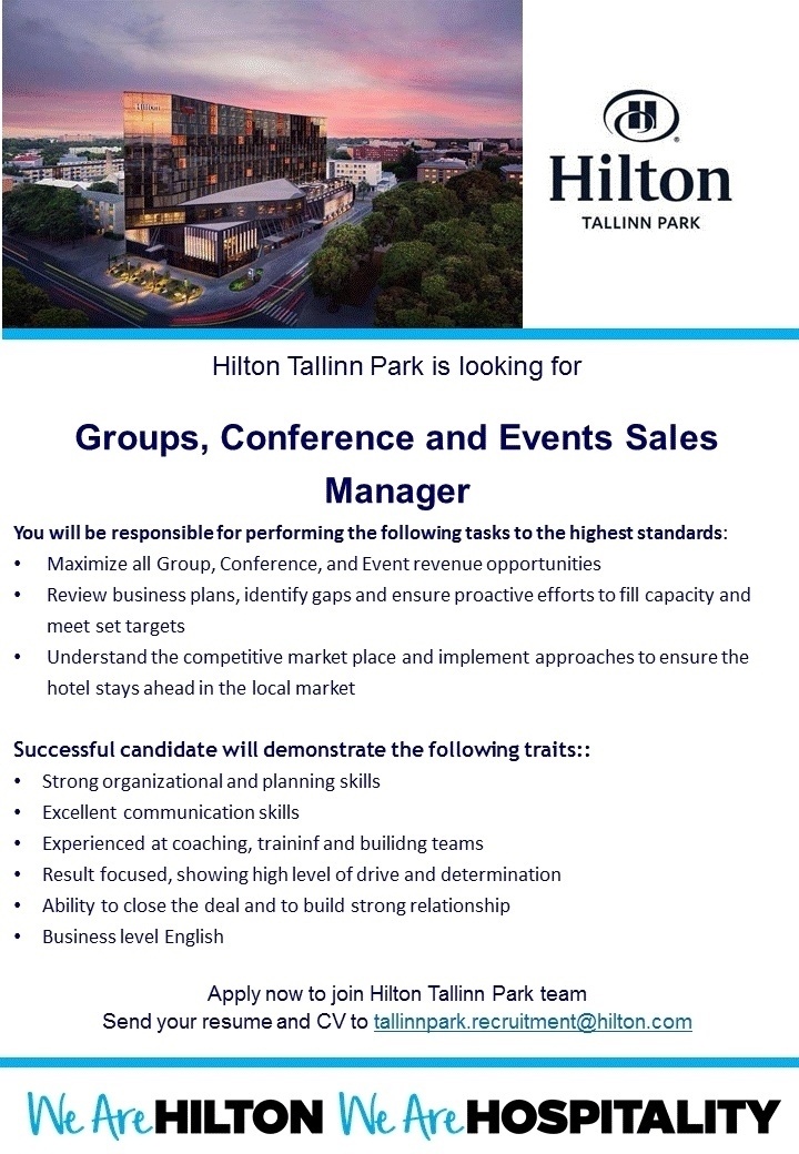 Hilton Tallinn Park Groups, Conference and Events Sales Manager (Hilton Tallinn Park)
