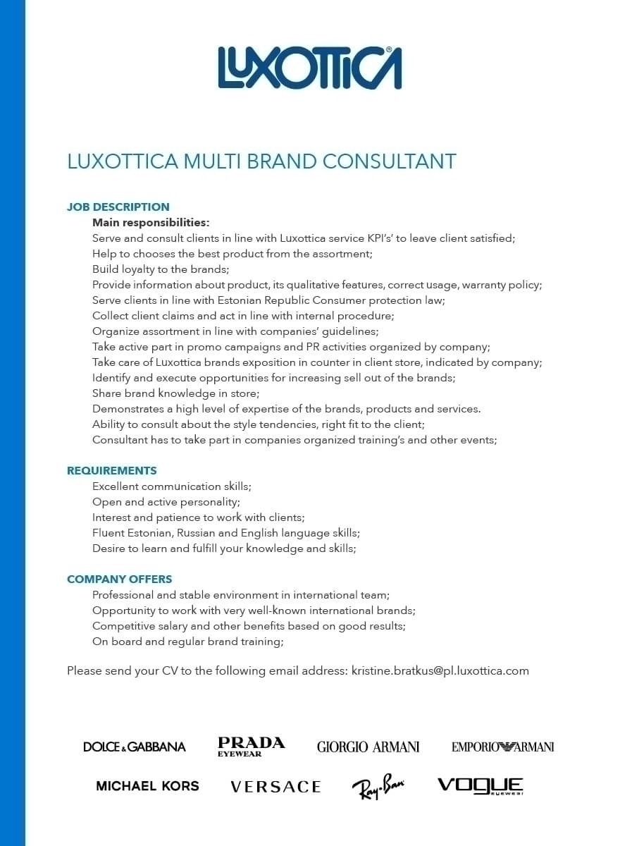 Luxottica Luxottica multi brand consultant