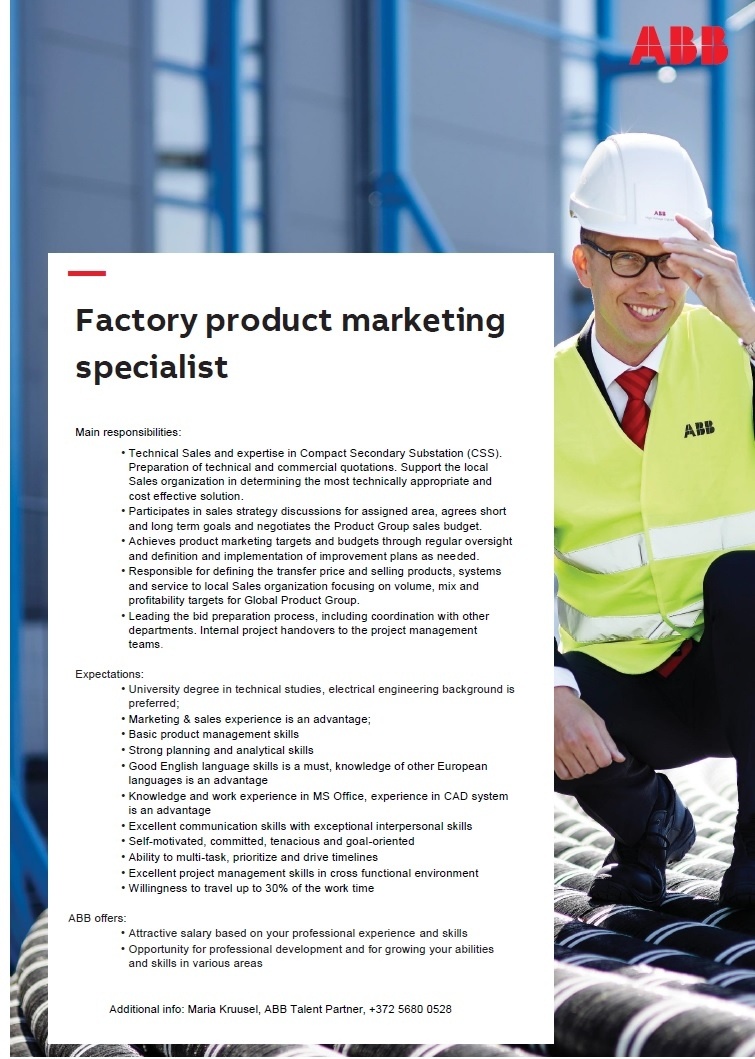 ABB AS Factory Product  Marketing Specialist