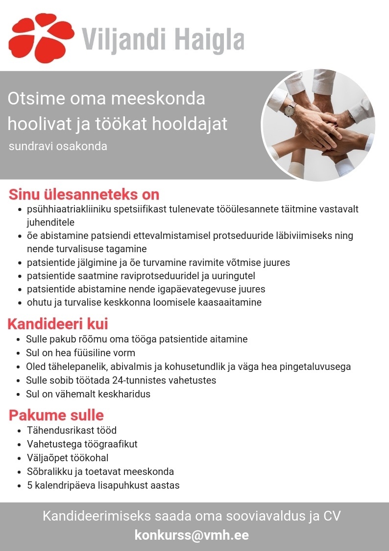 Viljandi Haigla SA Hooldaja-turvatöötaja
