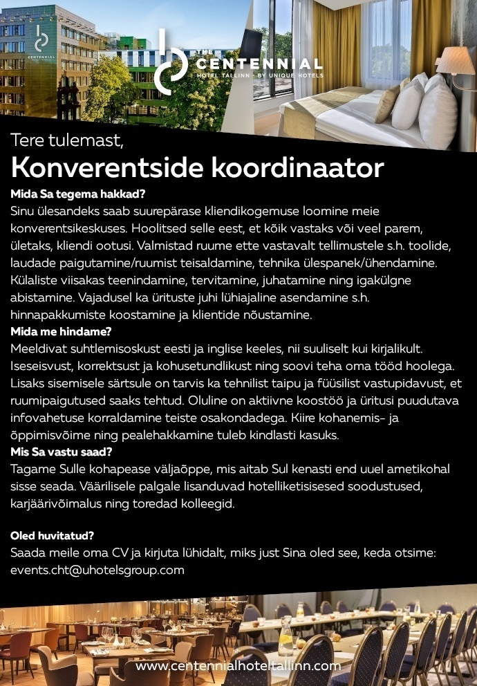 Centennial Hospitality OÜ Konverentside koordinaator