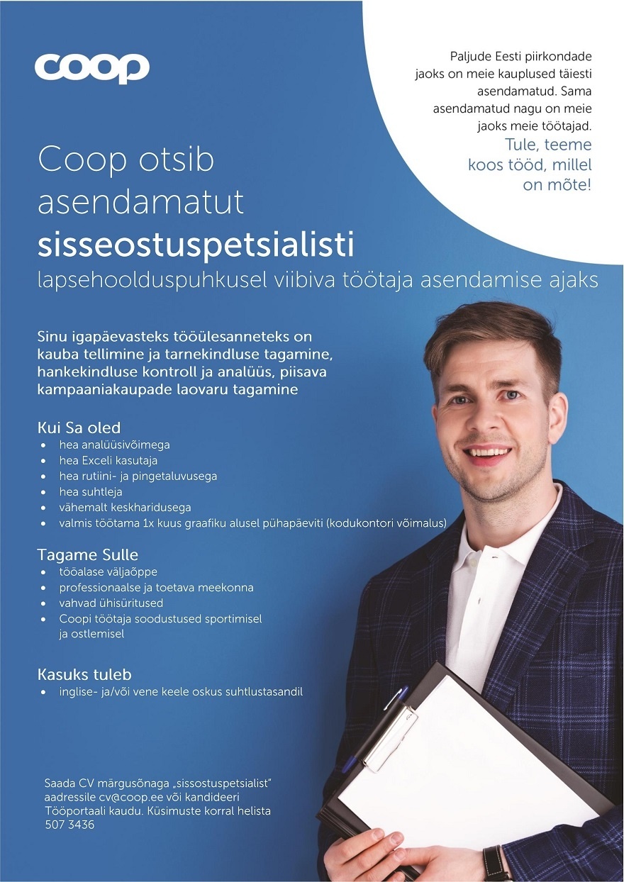 Coop Eesti Keskühistu Sisseostuspetsialist (tähtajaline)