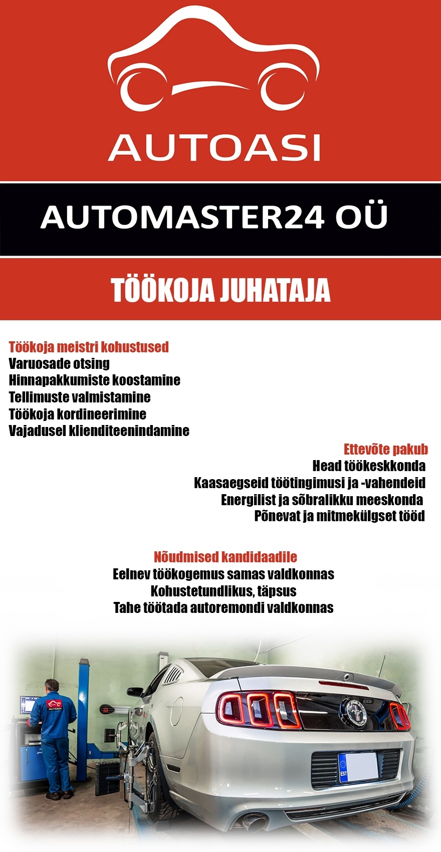 Automaster24 OÜ Töökoja juhataja