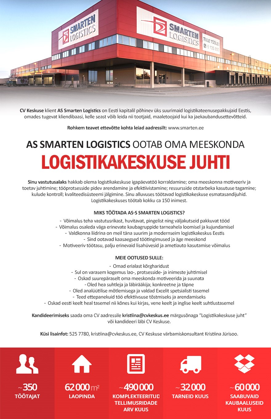 Smarten Logistics AS Logistikakeskuse juht