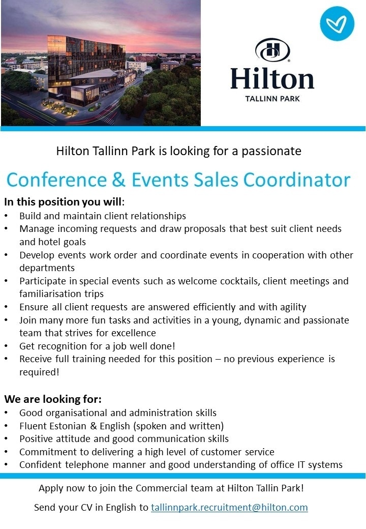 Hilton Tallinn Park Conference&Events Sales Coordinator (Hilton Tallinn Park)