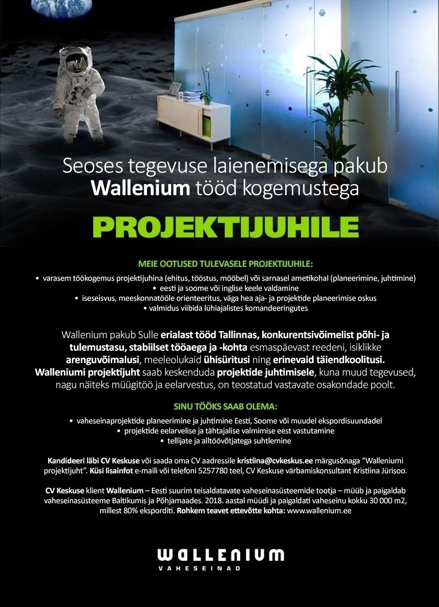 Wallenium OÜ Vaheseinasüsteemide projektijuht