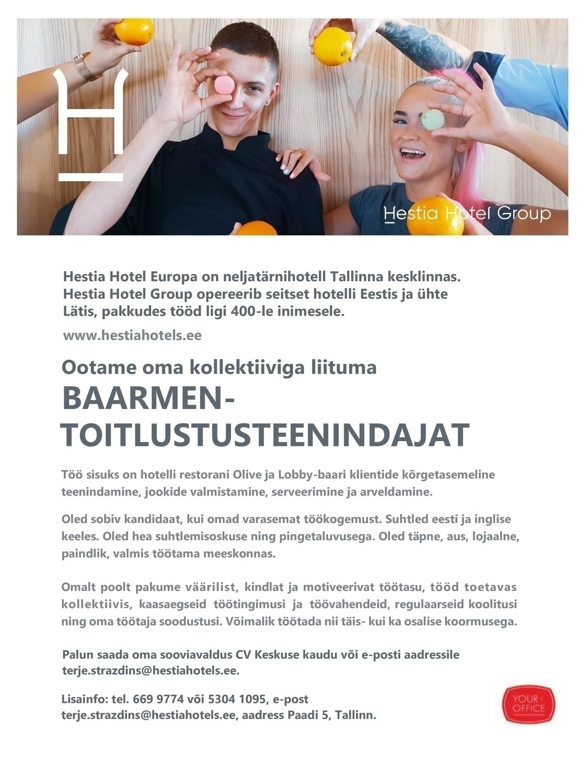 Hestia Hotel Europa Baarmen-toitlustusteenindaja (Hestia Hotel Europa) osalise- või täiskoormusega töökoht