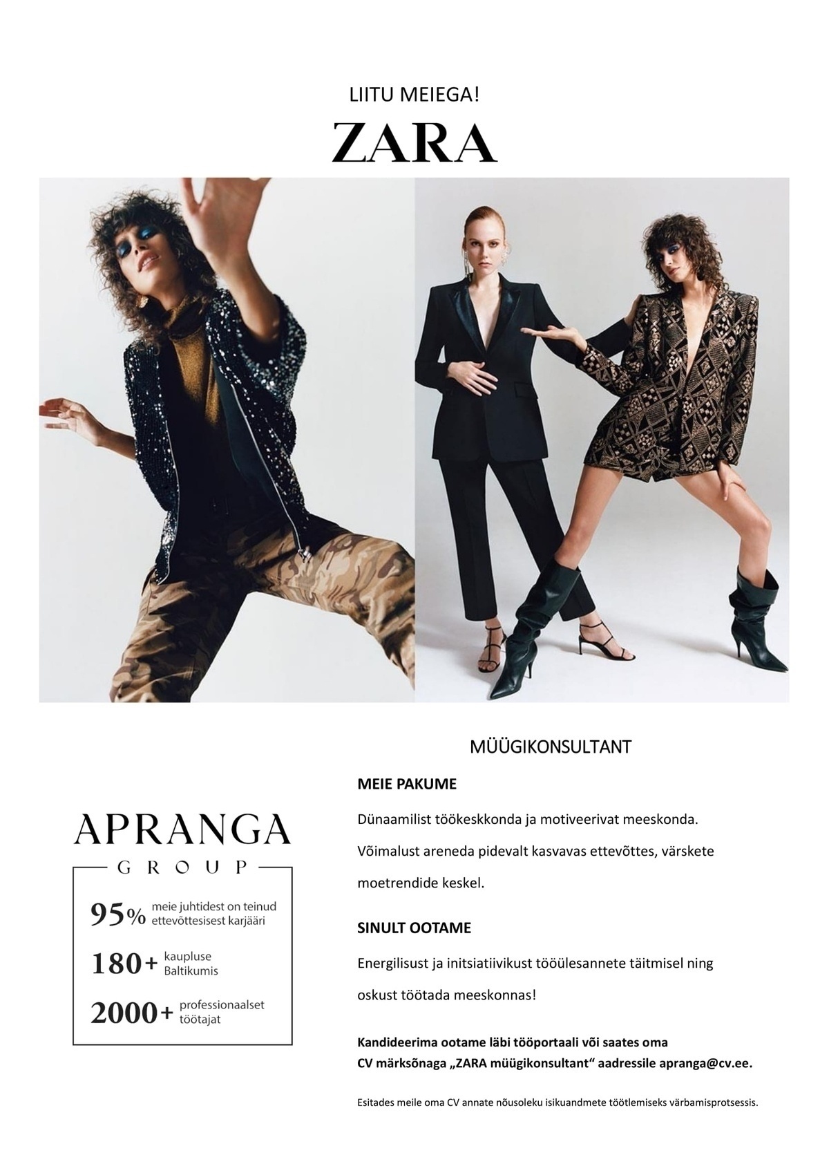 Apranga Estonia OÜ Aktiivne Zara müügikonsultant 