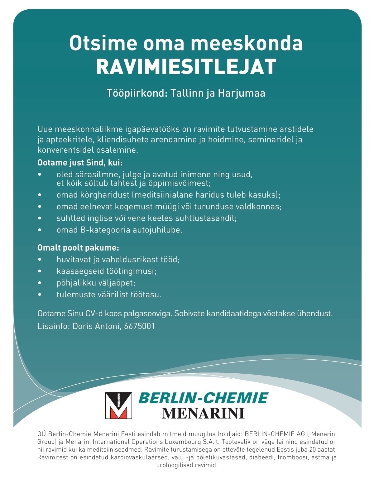 Berlin-Chemie Menarini Eesti OÜ Ravimiesitleja (Tallinn / Harjumaa)