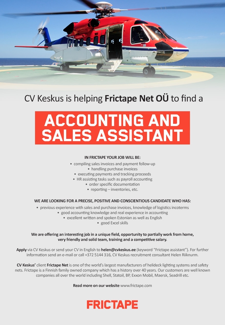 FRICTAPE NET OÜ Accounting and sales assistant