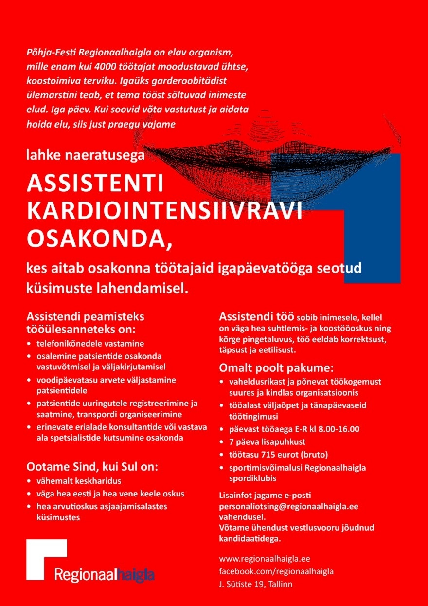 Põhja-Eesti Regionaalhaigla SA Assistent kardiointensiivravi osakonda